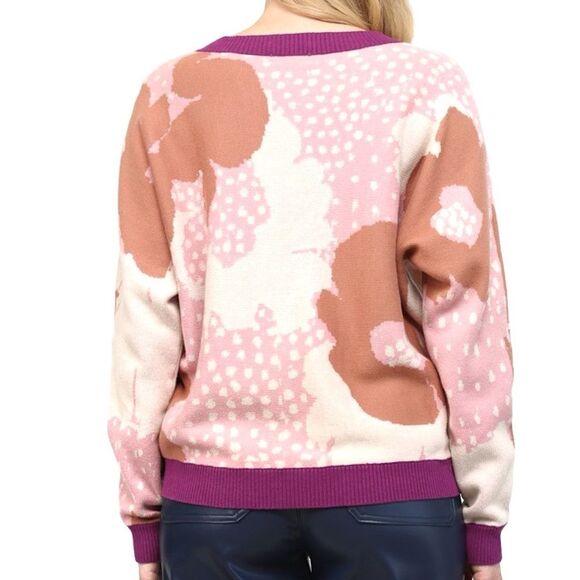 NWT FATE The Label Remi Abstract Floral Sweater Blush Tan Purple Size Medium NEW - Picture 4 of 13